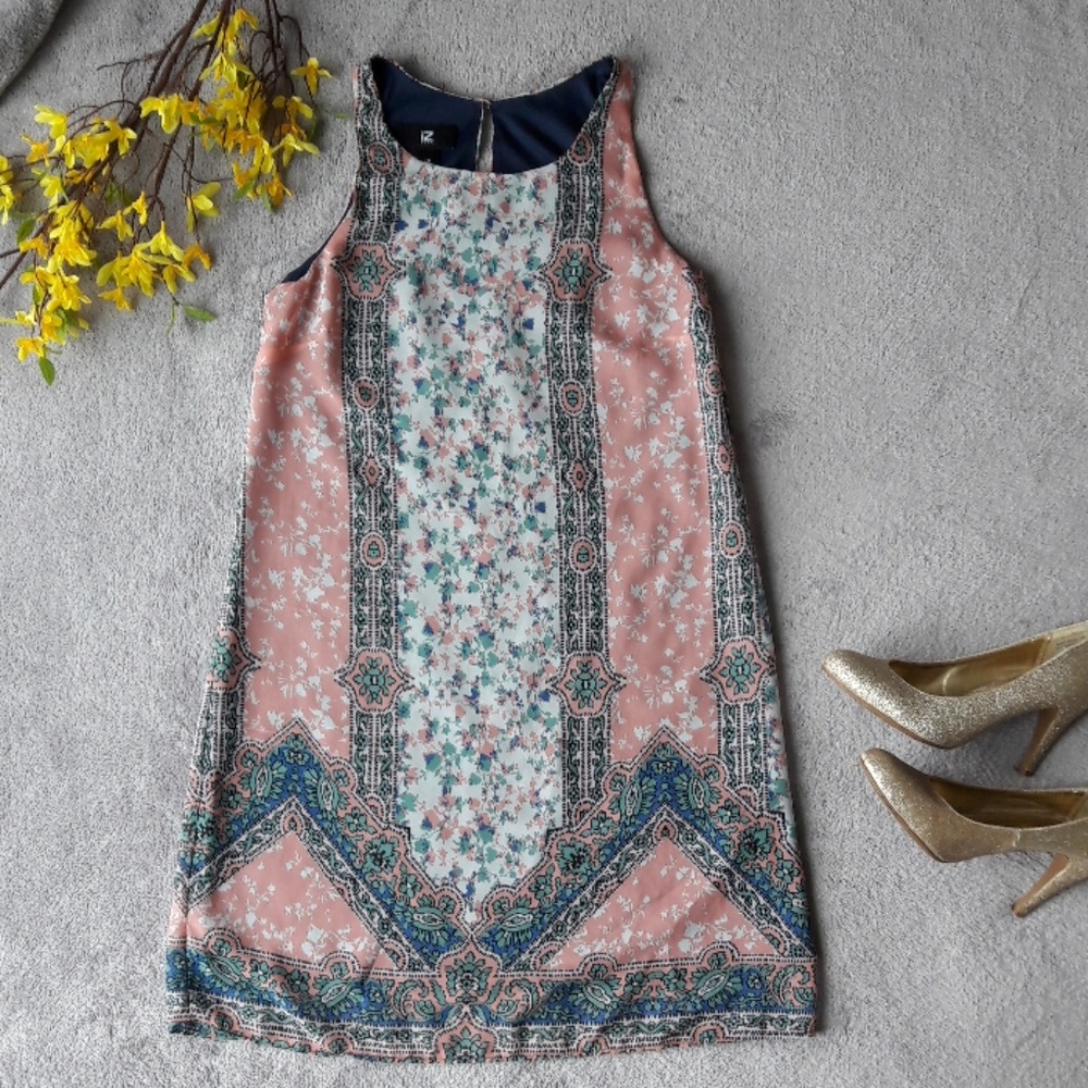 Iz Byer Blush Pink Floral Shift Sleeveless Dress